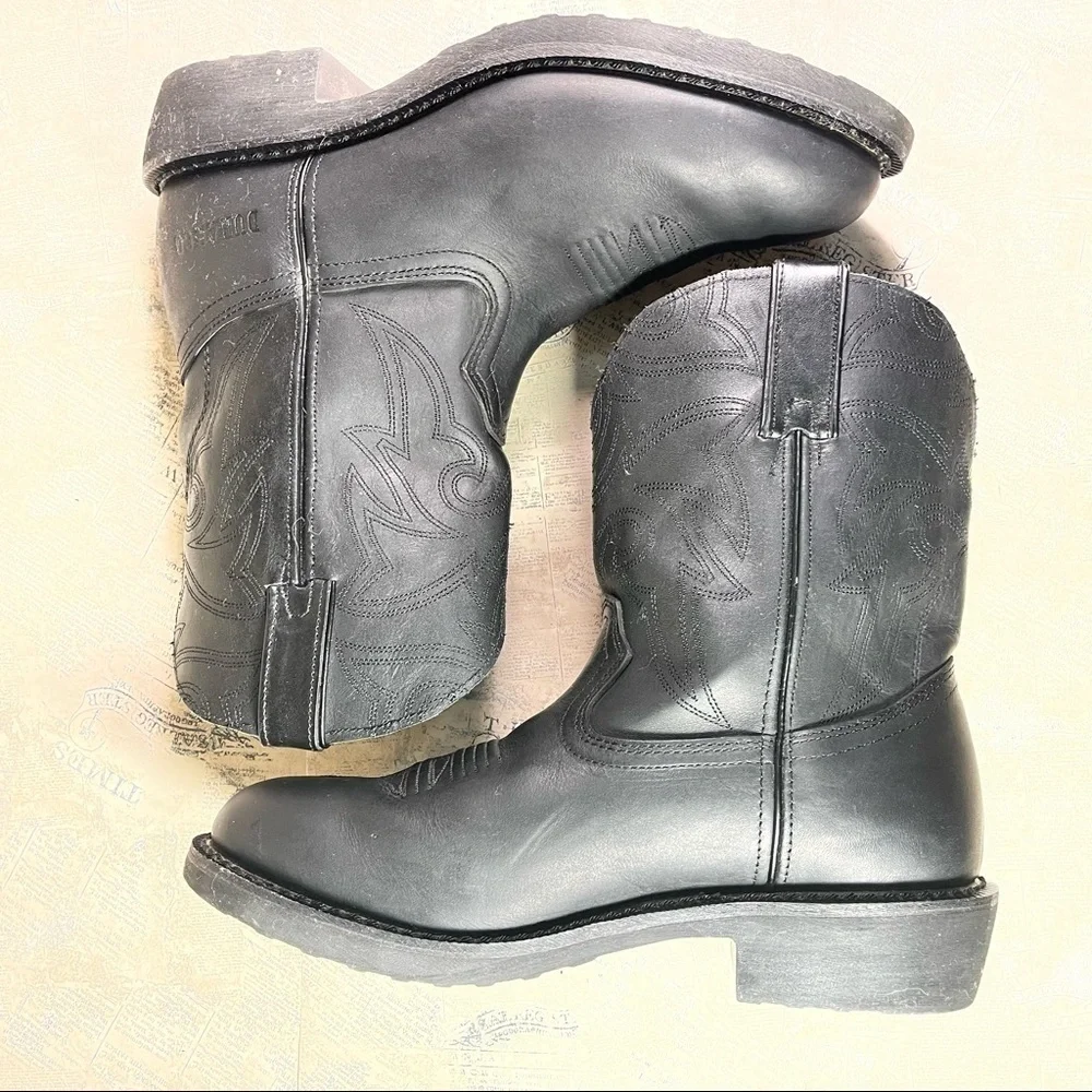 Durango Farm N Ranch Black Leather Western Cowboy Boots Work Boots